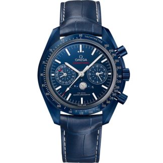 Omega Blue Side of the Moon Speedmaster Fasi lunari 44,25 mm, ceramica blu su cinturino di pelle 304.93.44.52.03.001