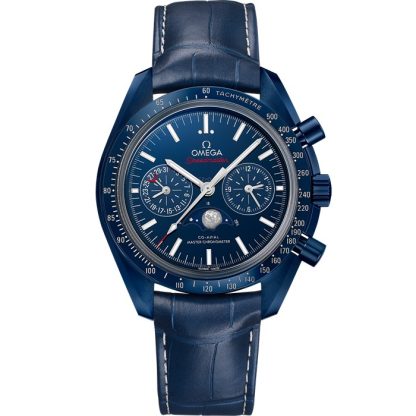 Omega Blue Side of the Moon Speedmaster Fasi lunari 44,25 mm, ceramica blu su cinturino di pelle 304.93.44.52.03.001