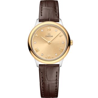 Omega De Ville Prestige 27,5 mm, acciaio-oro giallo su cinturino di pelle 434.23.28.60.58.001