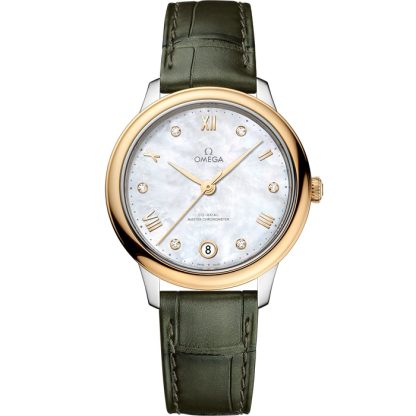 Omega De Ville Prestige 34 mm, acciaio-oro giallo su cinturino di pelle 434.23.34.20.55.002
