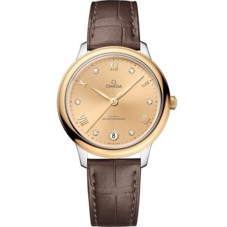 Omega De Ville Prestige 34 mm, acciaio-oro giallo su cinturino di pelle 434.23.34.20.58.001