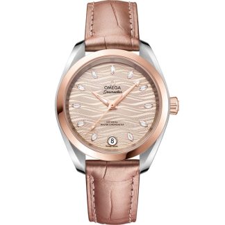 Omega Seamaster Aqua Terra 150M 34 mm, acciaio-oro Sedna™ su cinturino di pelle 220.23.34.20.59.001