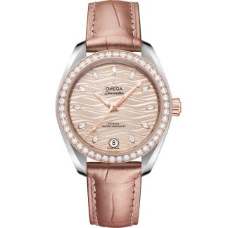 Omega Seamaster Aqua Terra 150M 34 mm, acciaio-oro Sedna™ su cinturino di pelle 220.28.34.20.59.001