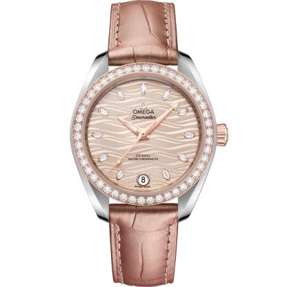 Omega Seamaster Aqua Terra 150M 34 mm, acciaio-oro Sedna™ su cinturino di pelle 220.28.34.20.59.001