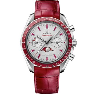 Omega Speedmaster Fasi lunari 44,25 mm, platino su cinturino di pelle 304.93.44.52.99.002