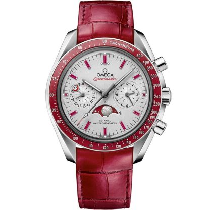 Omega Speedmaster Fasi lunari 44,25 mm, platino su cinturino di pelle 304.93.44.52.99.002