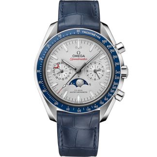 Omega Speedmaster Fasi lunari 44,25 mm, platino su cinturino di pelle 304.93.44.52.99.004